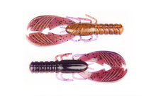 Load image into Gallery viewer, X Zone Muscle Back Craw 4-inch soft plastic bait with floating, cupped claws and cross-ribbed body, ideal for bass fishing techniques like flipping, pitching, punching, and as a jig trailer