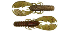 Load image into Gallery viewer, X Zone Muscle Back Craw 4-inch soft plastic bait with floating, cupped claws and cross-ribbed body, ideal for bass fishing techniques like flipping, pitching, punching, and as a jig trailer
