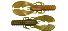Load image into Gallery viewer, X Zone Muscle Back Craw 4-inch soft plastic bait with floating, cupped claws and cross-ribbed body, ideal for bass fishing techniques like flipping, pitching, punching, and as a jig trailer