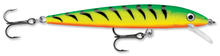 Load image into Gallery viewer, Rapala husky jerk firetiger. Featuring suspending/neutral buoyancy with long casting ability.  It has loud rattles and runs straight. You can cast or troll. Features premium VMC® black nickel hooks three superior finish styles hand tuned & tank tested