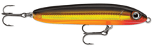 Load image into Gallery viewer, The Rapala skitter v gold colour topwater bait features an exclusive design that radically alters the action of the lure. V-hull body design combined with tail weighted balance allows the lure to cut quick with the snap of the rod, ending with a soft, long glide on slack line. This hard bait is perfect for the walk the dog presentation
