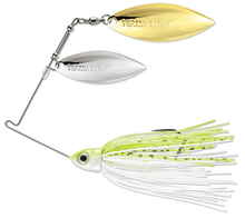 Load image into Gallery viewer, Terminator Pro Series Double Willow Spinnerbait features a durable wire frame, double willow blades for flash and vibration, lifelike skirt, oversized 3D eye, premium VMC® hook, and trailer keeper. Perfect for attracting bass and gamefish in all conditions