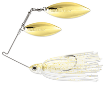 Load image into Gallery viewer, Terminator Pro Series Double Willow Spinnerbait features a durable wire frame, double willow blades for flash and vibration, lifelike skirt, oversized 3D eye, premium VMC® hook, and trailer keeper. Perfect for attracting bass and gamefish in all conditions