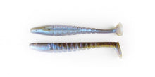 Load image into Gallery viewer, X Zone Pro Series Mega Swammer 5.5-inch soft plastic swimbait with ribbed sides and three-dimensional paddle tail, ideal for bass fishing techniques like swim jigs, umbrella rigs, bladed jigs and trolling