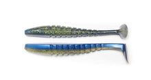 Load image into Gallery viewer, X Zone Pro Series Mega Swammer 5.5-inch soft plastic swimbait with ribbed sides and three-dimensional paddle tail, ideal for bass fishing techniques like swim jigs, umbrella rigs, bladed jigs and trolling
