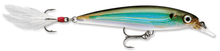 Load image into Gallery viewer, Rapala xrap moss black shiner suspending jerk bait.  Featuring 3D holographic eyes, VMC hooks and a flash feathered treble hook teaser tail