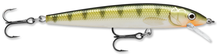 Load image into Gallery viewer, Rapala husky jerk yellow perch. Featuring suspending/neutral buoyancy with long casting ability.  It has loud rattles and runs straight. You can cast or troll. Features premium VMC® black nickel hooks three superior finish styles hand tuned &amp; tank tested
