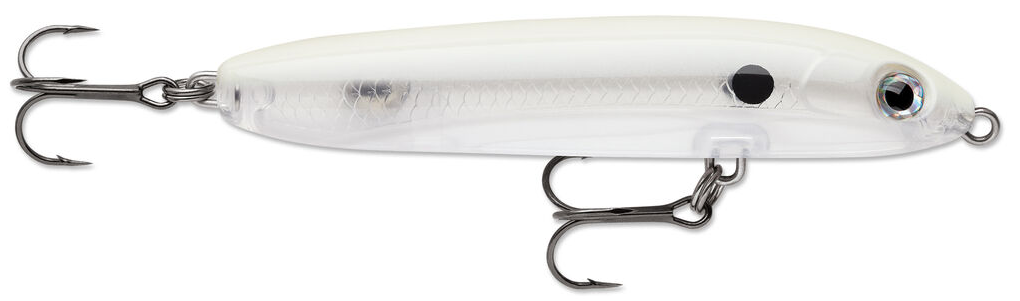 The Rapala skitter v ghost bone colour topwater bait features an exclusive design that radically alters the action of the lure. V-hull body design combined with tail weighted balance allows the lure to cut quick with the snap of the rod, ending with a soft, long glide on slack line. This hard bait is perfect for the walk the dog presentation