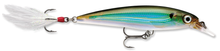 Load image into Gallery viewer, Rapala xrap moss black shiner suspending jerk bait.  Featuring 3D holographic eyes, VMC hooks and a flash feathered treble hook teaser tail
