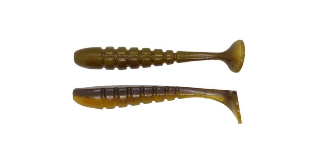 X Zone Pro Series Swammer 4-inch soft plastic swimbait with ribbed sides and three-dimensional paddle tail, ideal for bass fishing techniques like swim jigs, umbrella rigs, bladed jigs, trolling and swimbait techniques